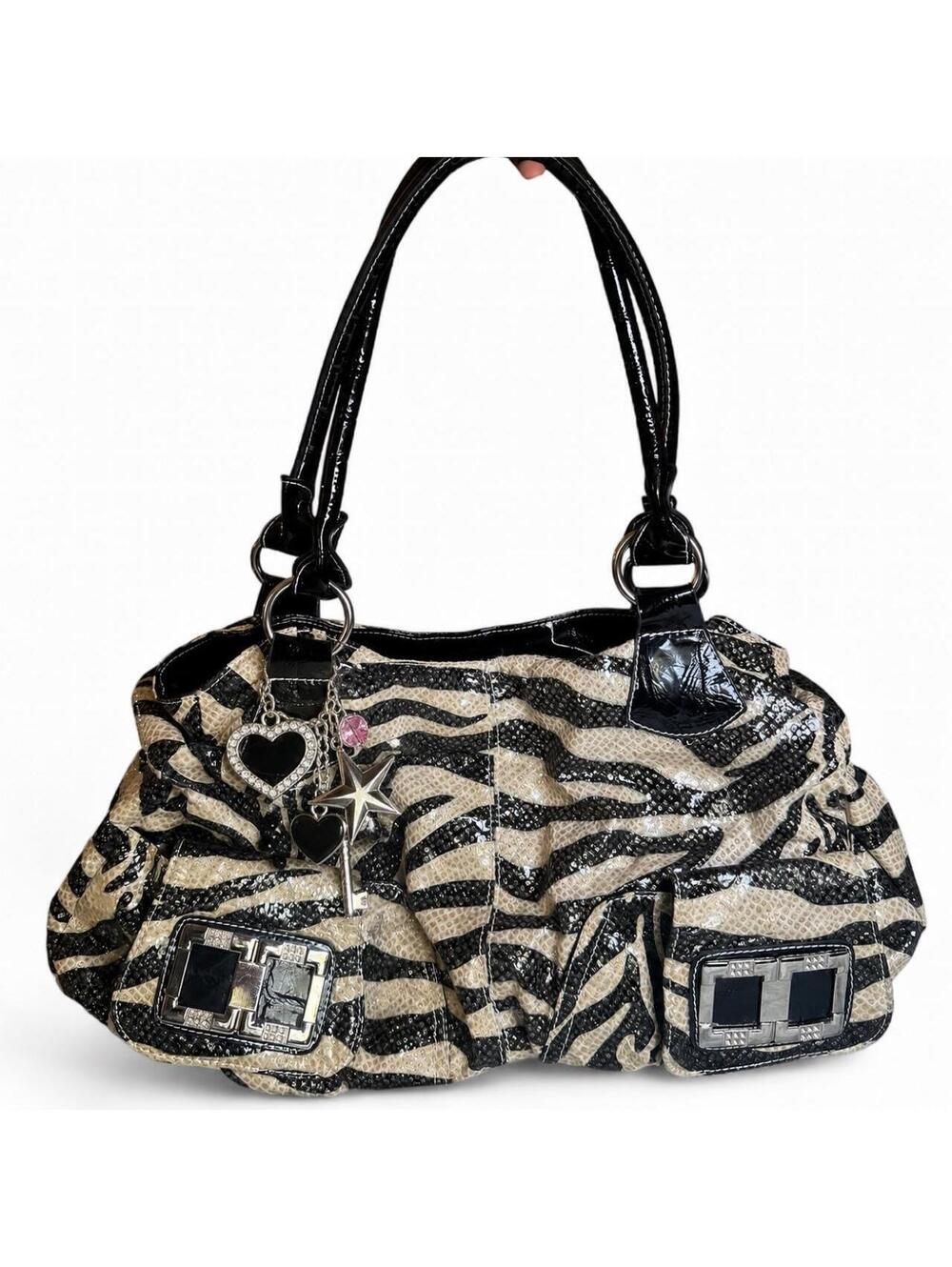 Super sparkly glossy black & cream animal print